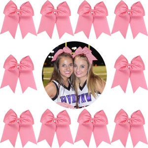 Big Pink Cheer Hair Bows 7" Ribbon Ponytail for Girls Cheerleading Breast Cancer Awareness Bow Cheap Blank to Design Custom Personalized