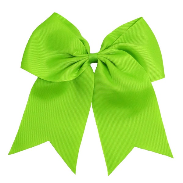 Big Lime Green Cheer Hair Bows 7" Ribbon Ponytail 1 Dollar Ea for Girls Cheerleading Softball Bow Cheap Blanks to Design Custom Personalized