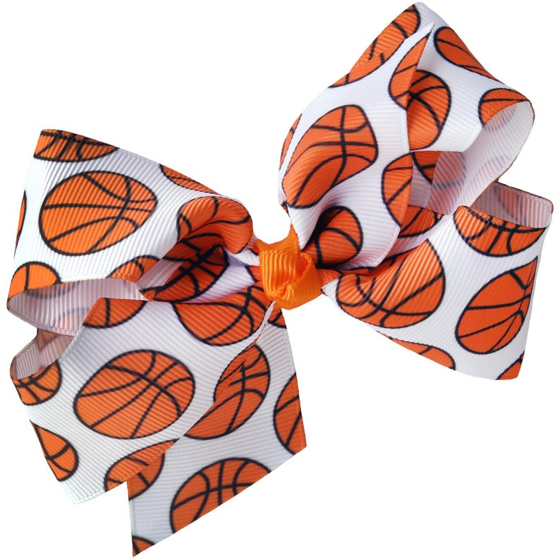 Sports Hair Bow with Clip: Softball, Baseball, Basketball, Volleyball, Soccer Basketball
