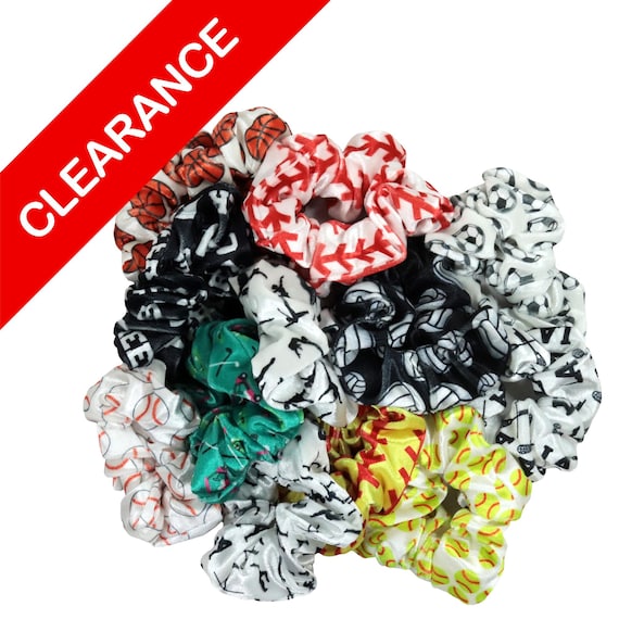 Clearance Scrunchies | Sports Hair Scrunchies | Softball, Baseball, Volleyball, Soccer | Pattern Scrunchies | Athletic Hair Accessories