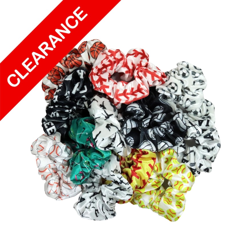 Clearance Scrunchies | Sports Hair Scrunchies | Softball, Baseball, Volleyball, Soccer | Pattern Scrunchies | Athletic Hair Accessories image 1