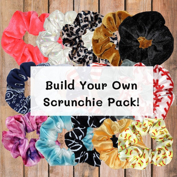 Build Your Own Scrunchies Pack Cotton Satin Velvet Hair Ties Plain