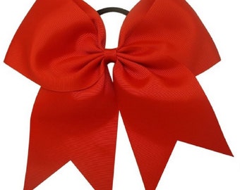 Big Red Cheer Hair Bows 6- 7" Ribbon w Ponytail 1 Dollar Each for Girls Cheerleading Softball Bow Cheap Blanks to Design Custom Personalized