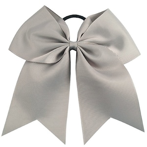 Silver Gray Cheer Bow: 7" Grosgrain Ribbon Ponytail Bow