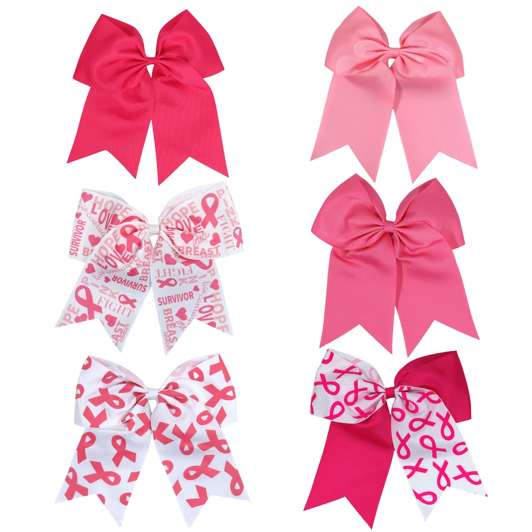 Breast Cancer Awareness Bows Big Pink Cheer Bows 7 Girls Hair Ribbon W Holder for Cheerleader