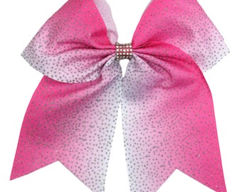 Breast Cancer Awareness Bows Big Pink Glitter Cheer Bows 7" Girls Hair Ribbon w Holder Cheerleader Softball Cheap Bow Gift Custom Accessory