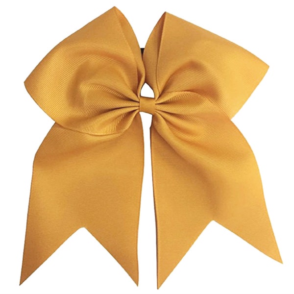 Big Gold Cheer Bow 7 inch Ribbon w Ponytail Holder for Girls Cheerleader Gift Softball Hair Bows Cheap Blanks to Design Custom Personalize