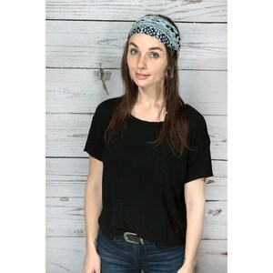 Black Tribal Boho Headband, Gray & Black Wide Hairband, Yoga Workout Head Wrap, Festival Turban Headband, Bohemian Hair Accessories image 5
