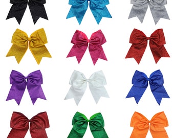 Big Glitter Cheer Bows 6" Stiff Sparkly Hair Bow Ribbon Holder for Girls Softball Cheerleader Dance School Spirit Cheap Custom Gift