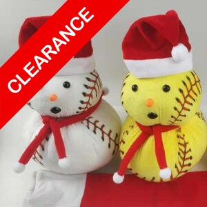 Softball & Baseball Plush Snowman – Small Sports Christmas Decoration, Team Spirit Holiday Gift, Stocking Stuffer for Players and Fans