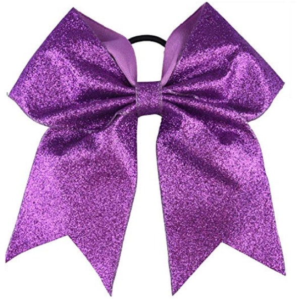 Big Purple Glitter Cheer Bows 6" Stiff Sparkly Hair Bow Ribbon Holder for Girls Softball Cheerleader Dance School Spirit Cheap Custom Gift