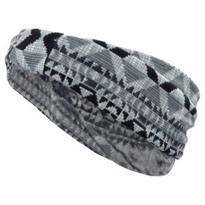 Black Tribal Boho Headband, Gray & Black Wide Hairband, Yoga Workout Head Wrap, Festival Turban Headband, Bohemian Hair Accessories Gray/Black Tribal