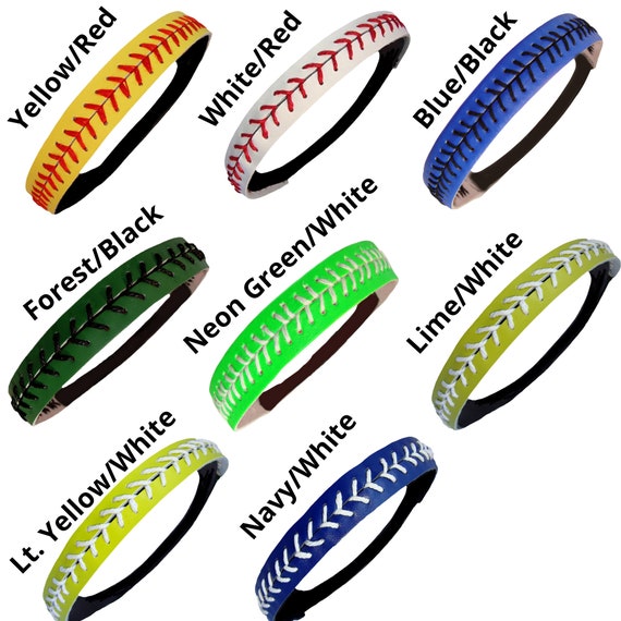 Leather Softball Seam Headband Yellow With Red Lace Stitching Etsy