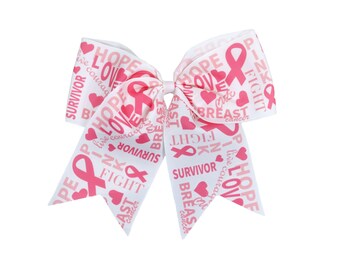Breast Cancer Awareness Bows Big Pink Cheer Bows 7" Girls Hair Ribbon w Holder for Cheerleader Softball Cheap Bow Gift Custom Accessory