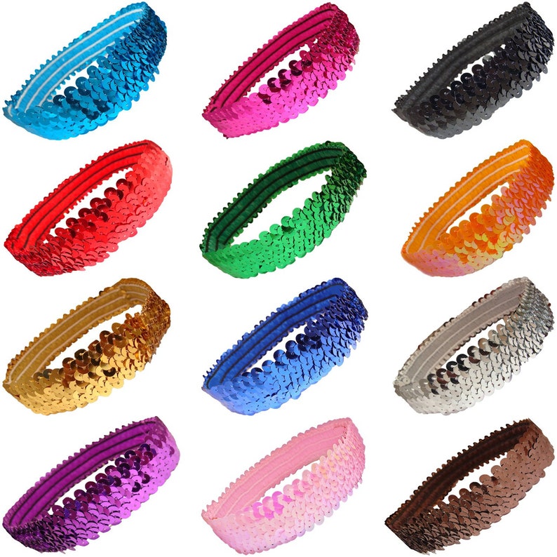 Sequin Headbands Elastic Stretchy Headband for Girls Kids Women Flapper Roaring 20s Great Gatsby 1920s Hair Band Cute Princess Head Bands image 9