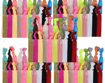50 Solid Hair Ties Colors No Crease Elastic Bands Hand Knotted Ponytail Holder Teen Woman Accessories Lot Sports Yoga
