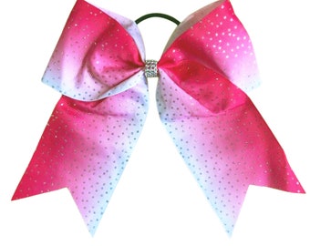 Breast Cancer Awareness Bows Big Pink Ombre Glitter Cheer Bow 7" Girls Hair Ribbon w Holder Cheerleader Cheap Bow Gift Custom Accessory