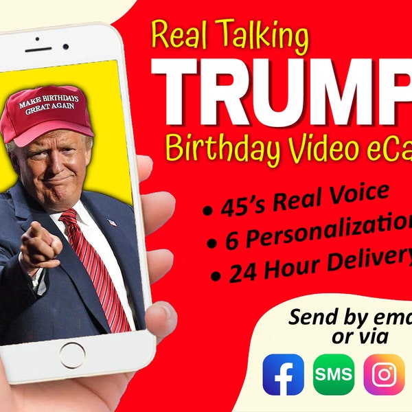 Trump Birthday eCard Video - Personalized Animated Real Talking Donald Trump Video w/ Custom Name, 2 Photos, & 2 Messages | Birthday Gifts