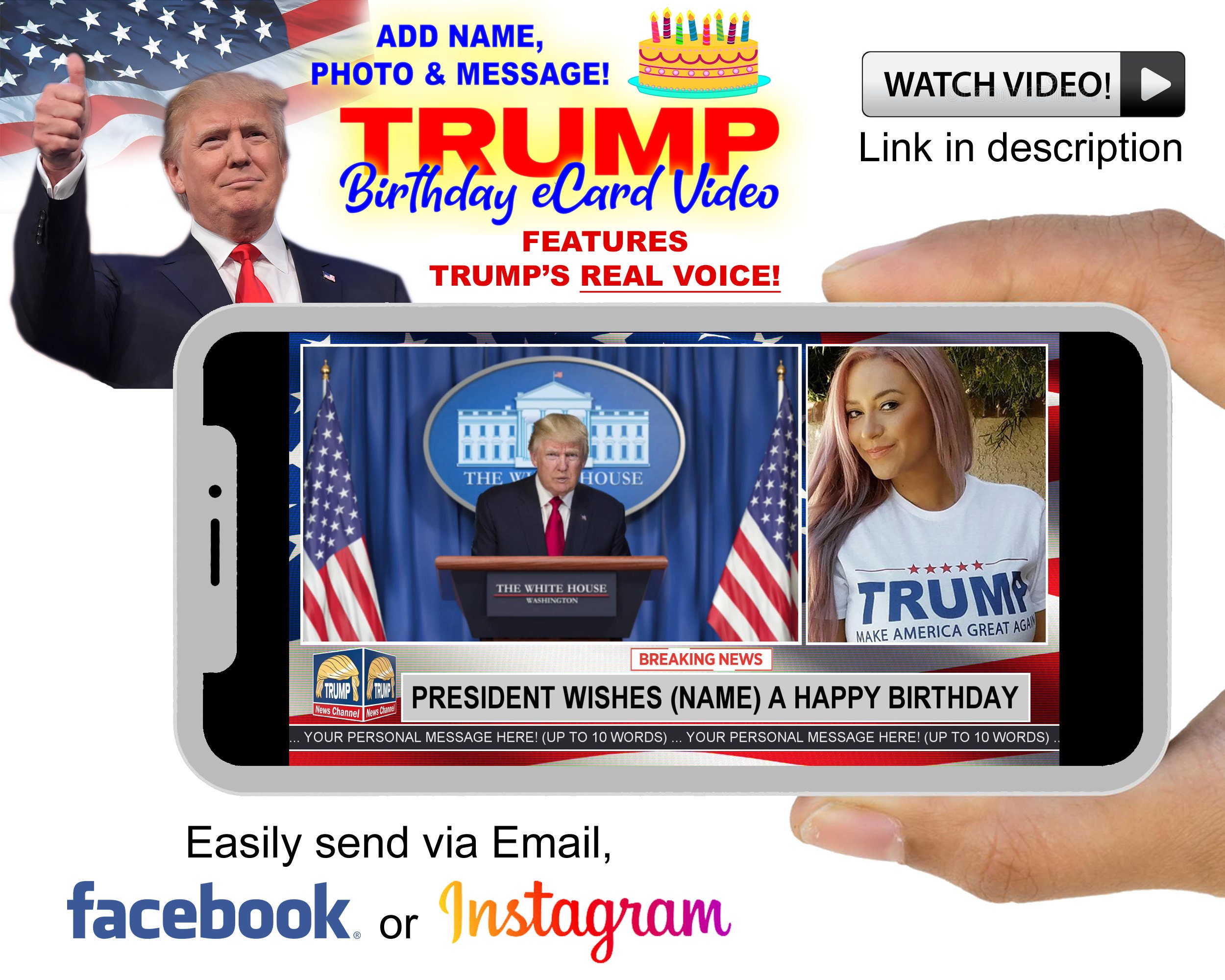 TALKING TRUMP Birthday Video Animated Donald Trump Wishes | Etsy