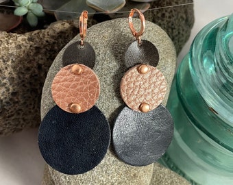 Rose Gold and Navy Leather Earrings