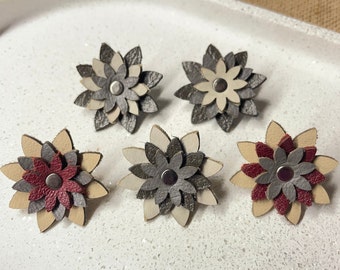 Genuine Leather Flower Lapel Pins