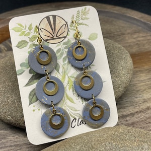 Periwinkle Blue and Brass - Polymer Clay Earrings