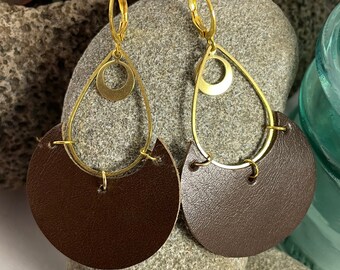 Leather & Brass Earrings
