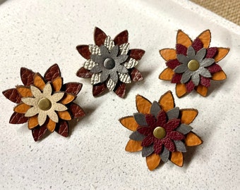 Genuine Leather Flower Lapel Pins