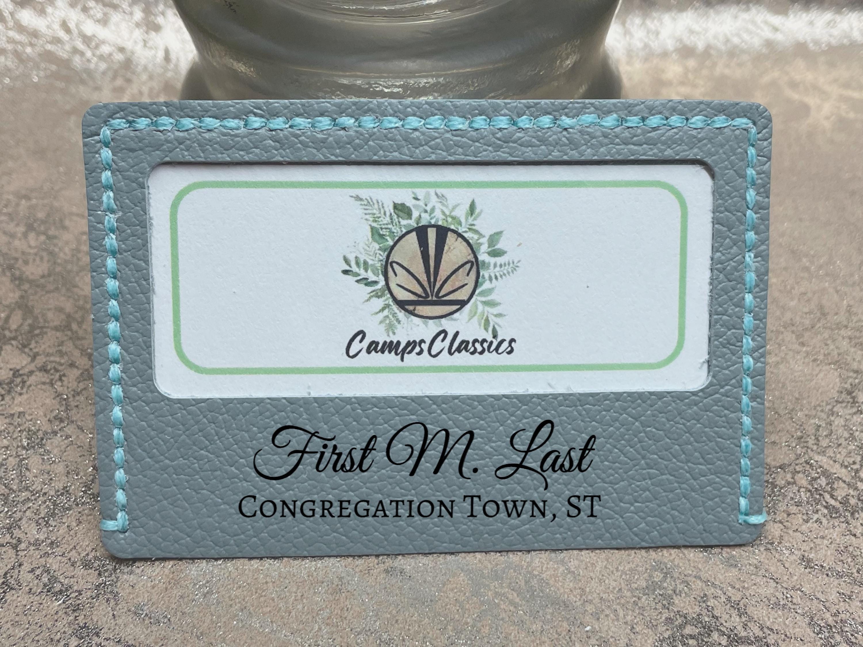 Personalized Grey Genuine Leather Lapel Card Holder - Swivel Clip