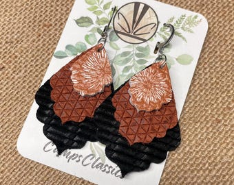 Leather Dangle Earrings - Black Suede [3293]