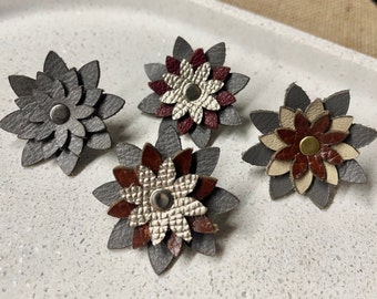 Genuine Leather Flower Lapel Pins