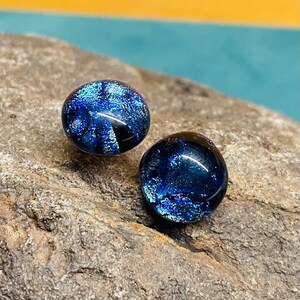 Fused Dichroic Glass Stud Earrings - Shades of Blue