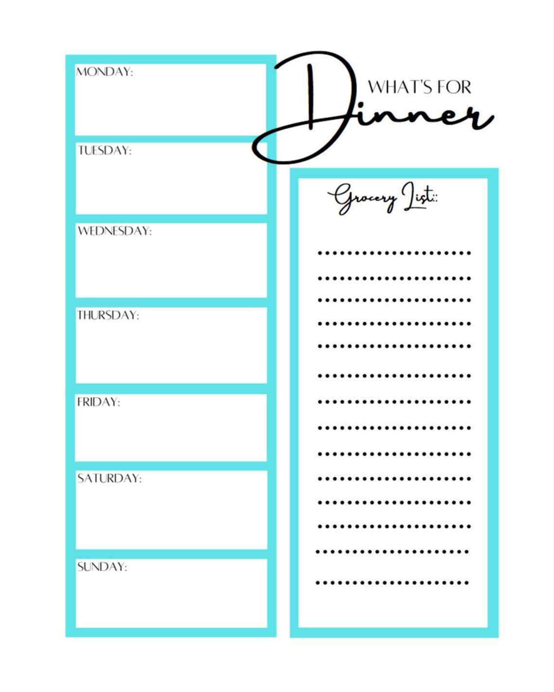 Dinner Planner Digital Print Whats for Dinner Weekly Dinner | Etsy