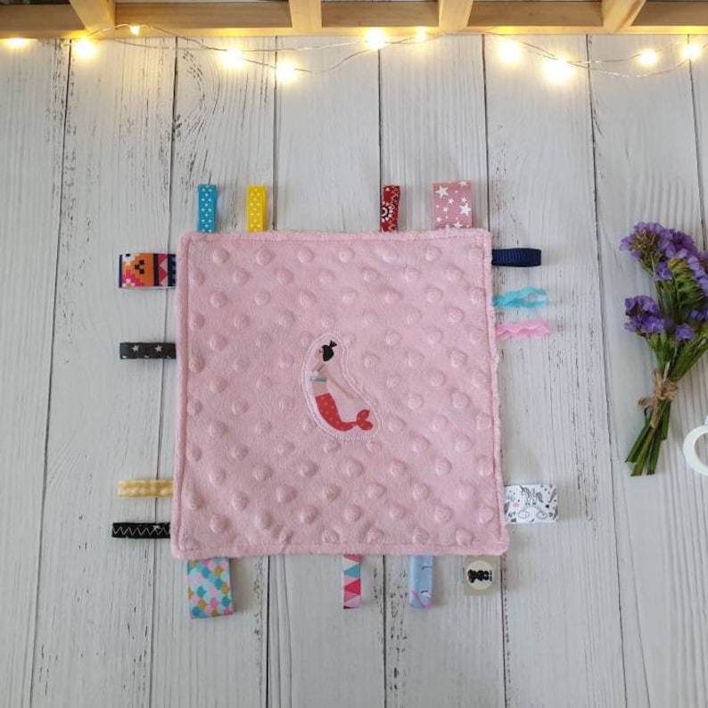 Mermaid Taggie Blanket Crinkle Toy Lovey Ribbon Sensory Etsy