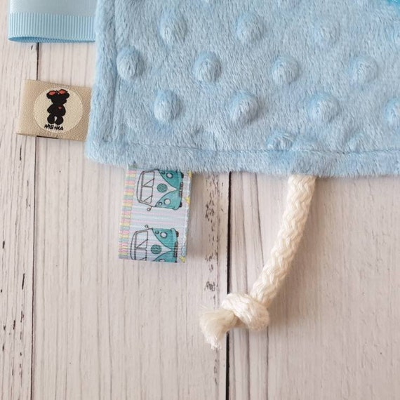 Personalised Taggy Blanket Sensory Comforter 30x30cm Bespoke Handmade Custom