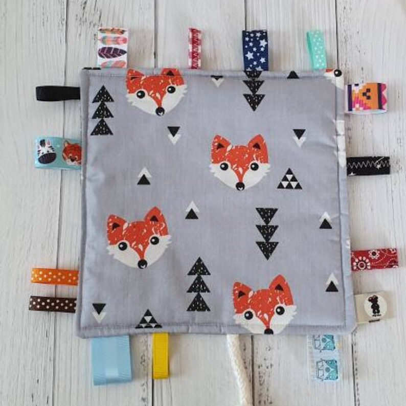 Taggie Blanket Crinkle Toy Little Fox Lovey Ribbon Sensory Etsy