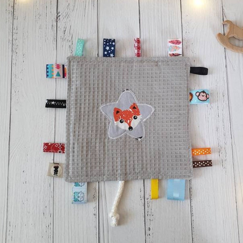 Taggie Blanket Crinkle Toy Little Fox Lovey Ribbon Sensory Etsy
