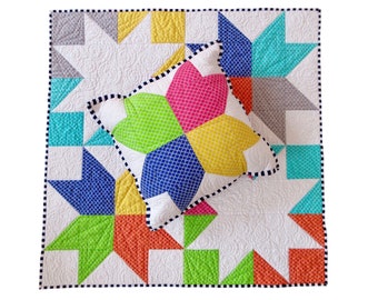 Handmade, Rainbow, Inside Out Star Baby Quilt