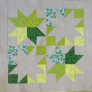 Trapunta Star Baby fatta a mano, verde e grigia
