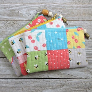 Handmade, Patchwork, Zipper Pouch with Hello Sunshine Fabric