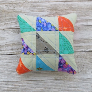 Handmade, Scrappy Triangle, Quilted Pincushion with Walnut Shell Stuffing