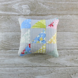 Handmade, Scrappy, Half Square Triangle Quilted Pincushion with Walnut Shell Stuffing