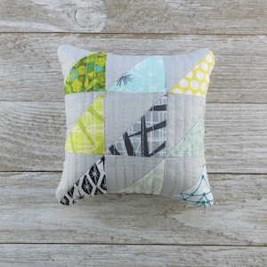 Handmade, Scrappy, Half Square Triangle Quilted Pincushion with Walnut Shell Stuffing
