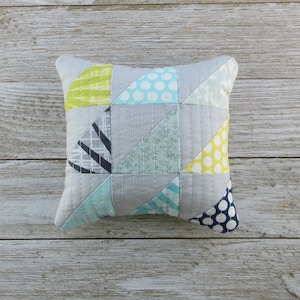Handmade, Scrappy, Half Square Triangle Quilted Pincushion with Walnut Shell Stuffing