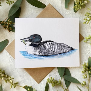 Loon Grußkarte | Karte Vogel | Leere Karte | Dekolleté Kunst | Danke-Karte | Grußkarte | Wasservögel Kunst | Eistaucher Vogel