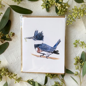 Karte mit Gürtel Eisvogel | Karte Vogel | Leere Karte | Eisvogel Kunst | Grußkarte | Danke-Karte | Eisvogel Vogel