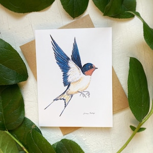 Barn Swallow Notecard | Bird Card | Blank Card | Swallow Art | Handmade Notecard
