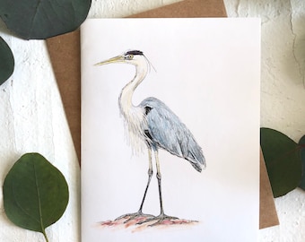 Graureiher Vogel Grußkarte | Karte Vogel | Leere Karte | Graureiher Kunst