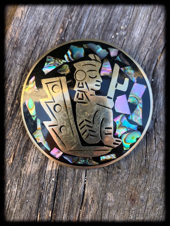 Vintage Sterling Silver and Abalone Inlay Mexican 