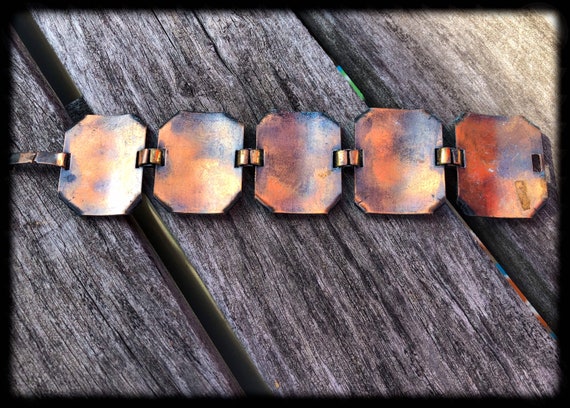 Vintage Copper Five Panel Bracelet with Ballerina… - image 3